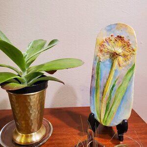 Wall Art Botanical Relief Casting in Plaster, Ceramic Plaque Original